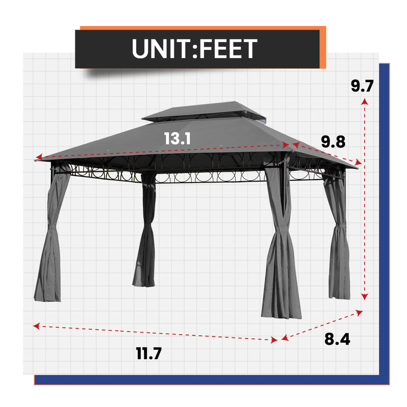 FDW Outdoor UV Protection Gazebo Tent 13.2 Ft. Metal Patio Gazebo